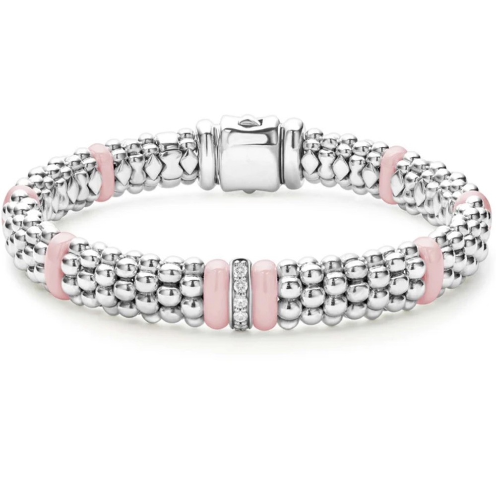 Lagos Pink Single Station Diamond Caviar Bracelet 9mm S+